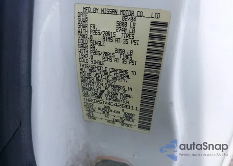 2004 Nissan Frontier Desert Runner Xe-V6 from USA, damaged, VIN 1N6ED26T44C428811